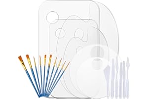 Bofanze 6 Piezas Paleta Pintura Metacrilato Transparente con Agujero para el Pulgar Antiadherentes Paleta Oleopaleta Mezcla Acuarela con Pinceles y Raspadores para Pintura Artística Universal Manualid