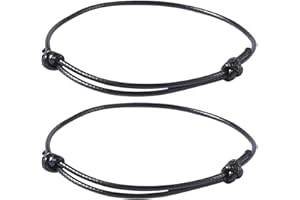 DGUSO Lederarmband Herren Lederarmband Damen 2 Stück Surfer Armband Herren Frauen Armband Herren Schwarz Manuell Einstellbar Handgemachtes dünnes Surfer Band aus gewachster Baumwolle