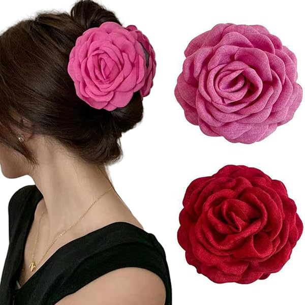 Rosen-Haarspange Aus Stoff - Große Blumen-Spange Für Dickes Haar (ca. 12 Cm, Rot)