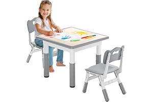 Kidsgigglz Kindertisch mit 2 Stühlen, Kindersitzgruppe Höhenverstellbarer aus HDPE & ABS, Multifunktionaler Spieltisch für Kinder ab 2-10 Jahren, Ergonomisch Tisch Stuhl Set für Kinderzimmer, 60*60cm