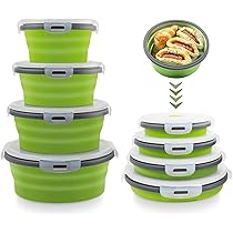 Ultimate Green - Lunch Box Pieghevole In Silicone Con 2 Scomparti, Posate 2 In 1, Ermetica, Senza BPA