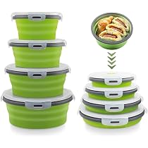 Ultimate Green - Lunch Box Pieghevole In Silicone Con 2 Scomparti, Posate 2 In 1, Ermetica, Senza BPA
