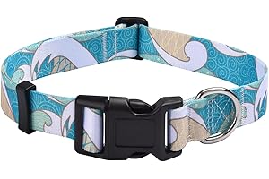 Mihqy Hundehalsband, Verstellbares, Weich & Komfort Hunde Halsband, Böhmisches, Blumen, geometrisches, Stammes Design, für Kleine, Mittlere und Große Hunde(Meereswelle,XS)