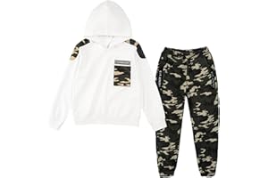 LOLANTA 2PCS Enfants Survêtement Ensemble Sweatshirt à Capuche et Pantalon de Cargo Camouflage pour Garçons 6-13 Ans