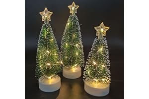 HIDYLIU Domowa choinka na stół, mini sosna, sztuczna choinka z podstawą, materiał lampy z tworzywa sztucznego i miedzianego drutu, na Boże Narodzenie, przyjęcie, blaty, dekoracja domu, na imprezę, 3 szt