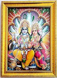 Urbans Hub Laxmi Narayan Photo with Glass Frame with Free 1 Premium Dress - Size 20.32 x 15.24 x 2.54 cm