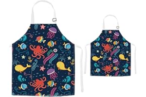 TRYTUTRY Parent Child Grembiuli con Tasca - Carino Abbinamento Grembiuli per Bambini e Adulti, Regolabile Neck Fibbia Parent Kid Grembiuli per Artisti Chef Cottura