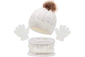 Tolaler Set Sciarpa Cappello Guanti Bambina, Bambini Cappello Sciarpa e Guanti in Pile Caldo Ispessito Set di Cappelli per Bambini in Maglia a Righe Morbida e Accogliente con Simpatici Pom Pom