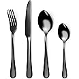 LAZAHOME Cutlery Set for 6 People,24 Piece Stainless Steel Flatware Set,Black Cutlery Set with Spoon Knife and Fork,Mixed Cutlery Sets,Dishwasher Safe,Easy Clean, Mirror Polished