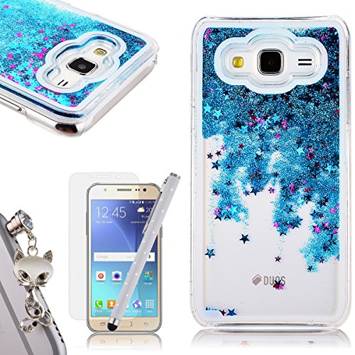 Funda Samsung Galaxy J5  We Love Case Bling Arena Funda Samsung Galaxy J5 2015 Glitter Fluido L  quido Movediza Lentejuelas  Quicksand Estrellas Funda Para Samsung J5 2015 Carcasa PC Casco De Pl  stico Duro Cascara Sparkle Brillar Claro Cristal Caso Bumper Case Cover Cubierta De Protecci  n Anti Ara  azos Choque Absorci  n Protector Creativo Dise  o Dibujo Star Azul