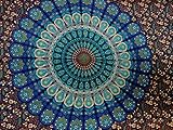 Indian Mandala Wall Hanging Tapestry, Hippie Hippy Tapestries, Feather Peacock Print Tapestry, Cotton Handmade Badsheet, Twin Size Bedding Bedspread, Picnic Beach Sheet, Table Cloth, Decorative Wall Hanging, 54x86 Inch. By Bhagyoday