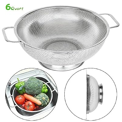 Senter Qimh 6-quart Passoire en acier inoxydable avec double Heavy Duty Poignées, diamètre 28.5 cm (Sliver)