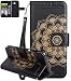 Produktbild Samsung Galaxy J5 2017 Hülle(5,2Zoll) US Model,Roreikes Handyhülle Premium PU-Leder Tasche Case Brieftasche Etui Handy Schutzhülle 3D Relief Totem Blume Muster Geschnitzte Design Backcover Flip Cover Wallet Hardcase im Bookstyle mit Standfunktion Karteneinschub-schwarz
