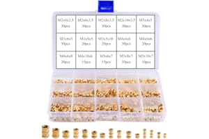 KINDPMA 330 Pcs Insert Fileté Écrou Moleté M5 M4 M3 M2 Filetage Femelle Nuts Douilles Filetées en Laiton Moleté Insérez Nuts Embedded pour Injection Moulage Imprimer en 3D ou Automobile