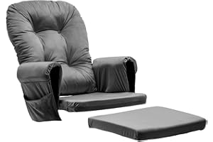 ONPNO Glider Rocker Chair Cushions Set - 5PCS Back/Seat/Footstool/Arms Thicken Cushions for Nursery Chair Universal, Soft Velet Cover Easy to Clean, w/Storage Pocket, Dark Grey