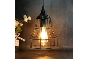 JHY DESIGN Pendant Lamp Battery Operated Decorative Metal Cage Battery Lamp with 6-Hour Timer for Bedroom Garden Parties Patio Indoor Outdoor Living Room (Black Geometry)
