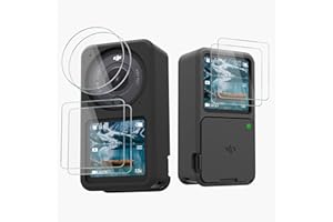 O'woda Action 2 Silikon Schutzhülle + HD Schutzfolie Linsenschutz(2 Set), Kamera Käfig Gehärtetem Glas Film für DJI Action 2 Dual-Screen Combo Zubehör, Schwarz
