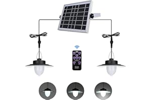 ENCOFT Lampada a Sospensione a 2 Luci Solare, 3 Modalità Lampada Solare LED da Esterno con Sensore di Movimento, 5 Livelli Luminosità 60LEDs Impermeabile Luce Solare con Telecomando, Bianco Freddo