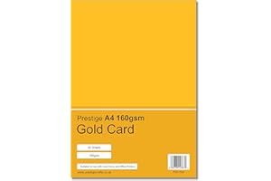 PRESTIGE SALES ONLINE Prestige A4 160gsm Coloured Card Printing Inkjet Laser Craft Card - 50 Sheets per Pack - 19 Colours (Gold)