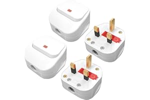 Hoembpn UK 3 Pin Plug 13A Fused Mains Plugs with Switch and LED Replacement Electric Plug 250V UK Safety Heavy Duty Power Plugs for Home and Workplaces,4 Pack