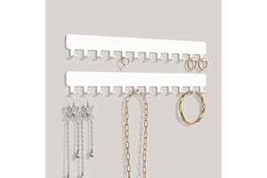 Josmimic Kettenhalter Schmuckaufbewahrung Wand - Robuster Schmuck Organizer für Halsketten, Armbänder und Ohrringe - Platzsparende Lösung, Einfache Klebemontage, Metall, Weiß