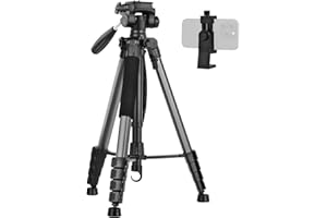 LINKCOOL 74 Inch Tall Aluminum Camera Tripod Stand for Canon Nikon Sony - Lightweight, Detachable Head, Phone Mount (Titanium Grey)