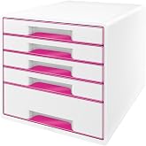 Leitz 52142023 Wow &Ccedil;ekmeceli Evrak Rafı 5 &Ccedil;ekmeceli, Metalik Pembe Beyaz