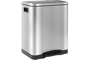 Harbour Housewares 30L (2x15L) Stainless Steel Double Kitchen Pedal Bin - Soft Close Compartments for Recycling and Waste - Brushed Metal Dual Trash Can with Removable Inner Buckets for Home or Office