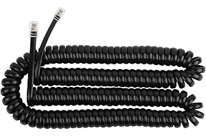 Uvital 2Pack 5 Meters Telephone Phone Handset Cable, RJ9 Coiled Cord for Home Landline, Telephone Cable RJ9/RJ10/RJ22 4P4C(Black)