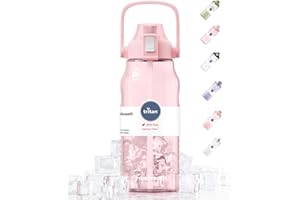 Free Breath Gourde 2l, gourde de sport, [BPA-free Tritan] gourde graduée étanche, bouteille d'eau de sport de 2 litres pour vélo, camping, yoga, gym (Rose Transparent)
