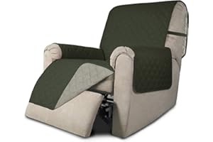 GREATIME Sofa Covers,Slipcovers,Reversible Quilted Furniture Protector,Water Resistant,Improved Couch Shield with Elastic Straps,Anti-Slip Foams,Micro Fabric Pet Kids,Children,Dogs (Recliner, Army Green/Beige)
