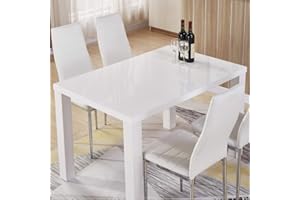 GOLDFAN White High Gloss Dining Table Modern Rectangle Kitchen Tables Wood Style for 4-6 People Dining Room Furniture (Table Only) [Energy Class A++]