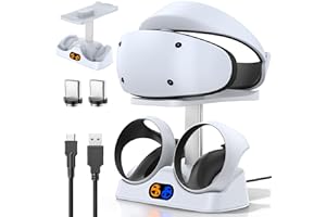 Tokluck Ladestation für PS VR2 Controller, PSVR 2 Ladestation mit Headset Ständer, Schnelles Ladegerät für PS VR2 Controller mit LED Licht für PSVR2 Zubehör, magnetischer Anschluss & Typ C Kabel