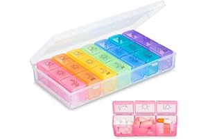 ABUBU Pastillero Semanal 3 Tomas Diarias en Español, Grande, Organizador Medicamentos, 21 Compartimentos, Cerrado Herméticamente, Certificado Alimentario, Para La Memoria, Dosificador Pastillas, Viaje