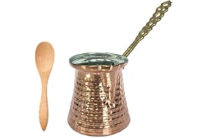 KZY LONDON Turkish Coffee Pot, Premium Quality Handmade Medium Copper Turkish Coffee Maker, Cezve, Arabic Coffee Pot, Greek Coffee Pot, Hammered Copper Cezve Copper Coffee Pot, Butter Pot (300 ml - 4/5 Cups)