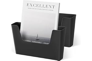 YOHOM Office Adhesive Mount Document Holder Racks Small Storage Holder for Wall Door Hanging Mails Bills Organizer Plastic (Black, 2 pcs)