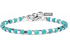 GAVU Bracelet Homme Pierres Boules Carrées Acier Inoxydable