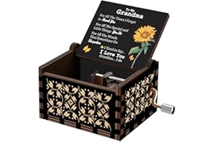 Yesnote Grandma Gift Wooden Music Box - Christmas Valentine Day Anniversary Birthday Gift to Grandma from Granddaughter Grandson Hand Crank Musical Box Play You are My Sunshine