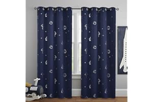 Vangao Verdunklungsvorhang Kindervorhang Blickdicht Vorhänge mit Ösen Weltraum Muster Gardinen Thermovorhang für Kinderzimmer Junge Mädschen Wohnzimmer 2er Set 130Bx225H(cm) Dunkelblau