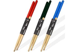 FURNRUBDEN N\A 3 paia di bacchette per batteria antiscivolo, classiche in legno d'acero, 5A per adulti, bambini, studenti e principianti (R, B, G)