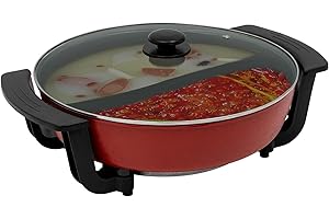 QUIOTUIR Hot Pot Poele Electrique Poêle Électrique Multifonction Wok Electrique 6L 1360W Poêle à Frire Électrique Double Casserole Yin Yang Hotpot Appareil Fondue Cuiseurs Vapeurs Électriques