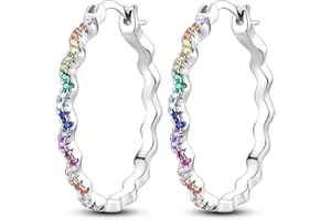 NARMO 925 Sterling Silver Hoop Earrings for Women Lightweight Hoops Earrings Silver Hoops Colorful Rainbow Hoop Earrings Hypoallergenic Huggie Hoop Earrings