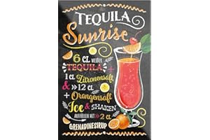 ‎SCHILDERKREIS24 schilderkreis24 – Cocktail Rezept Magnet Alkohol Spirituosen Deko Kühlschrankmagnet Humor Geschenkidee Geburtstag Weihnachten 9x6 cm (Tequila Sunrise)