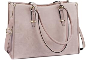 NUBILY Bolsos de Mujer Bolsos Universidad Grande Bolso para Portatil 15.6 Pulgadas Bolso Shopper Bolsa Tote Cuero PU Bolsos Bandolera Impermeable Rosa