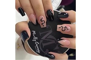 JUSTOTRY 24 Stück Eckig Nägel Zum Aufkleben Kurz, Schwarz French Künstliche Nägel, Trend Kunstnägel Press on Nails mit Nagelkleber, Square Fingernägel Fake Nails Kurz für Frauen