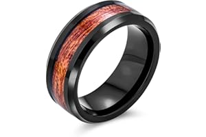 Bling Jewelry Baguede Mariage En Titane Personnalisées Double Rangée De Larges Bandes Incrustées De Bois De Koa Brun Pour Les Hommes Pour Les Femmes Argenté 8Mm Personnalisable