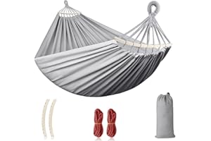 MOSFIATA Hamac Suspendu, Hamac de Camping et Jardin Confortable avec Barre en Bois Anti-basculement et Corde pour Exterieur/Intérieure, Terrasse, La Sieste, 275 x 155 cm, 250kg Capacité de Charge