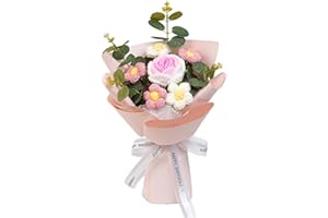 Qianly Bouquet de Fleurs au Crochet, Fleur tricotée, Fleur à Tricoter, Cadeau de Saint-Valentin pour Anniversaire, Rose
