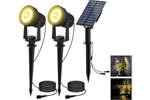 T-SUN Faretti Solari Esterno, 2-IN-1 Bianchi Caldi 3000K Lampade Solari da Giardino, 2 Livelli di Luminosità, Impermeabili IP65, Luci a Energia Solare per Piscina, Cortile, Vialetto, Patio, Alberi.