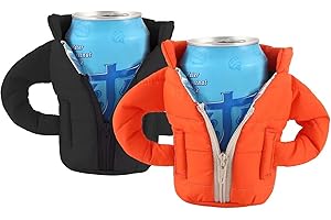 HJSSAA Beer Can Coolers Jacket,Can Cooler Sleeve,Can Cooler Insulated Vest Jacket Cover for 12oz Cans,Beer Gifts for Men Women Beer Lovers,Beverage Jacket Drink Coolies (Black Orange)